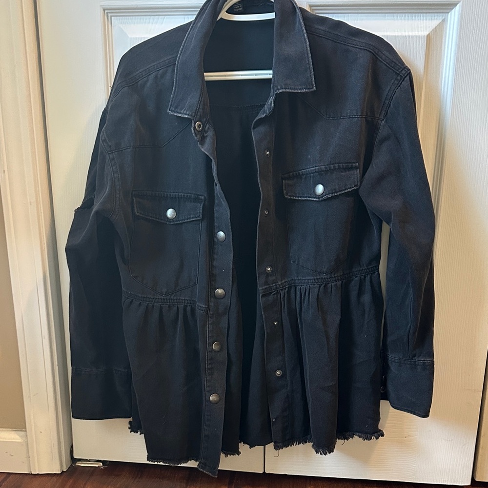 Versona Dark Denim Jacket with Peplum Hem